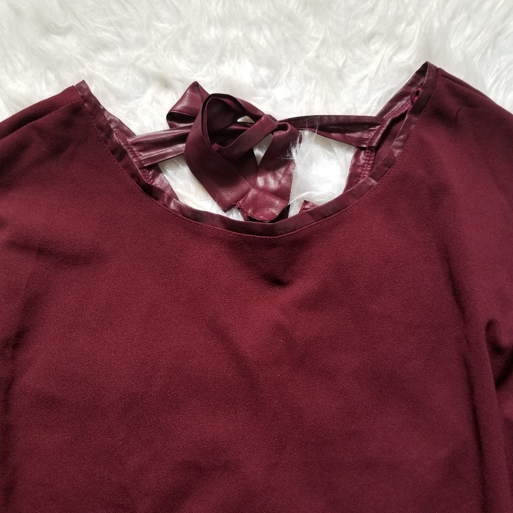 Zara Collection Burgandy Ruffle tie back Blouse - Picture 5 of 8